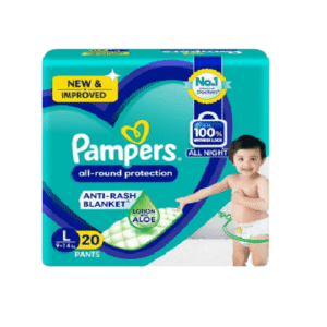Pampers All Round Protection Pants, Large Size Baby Diapers, (L) 20 Count 9-14 KG Lotion Aloe vera