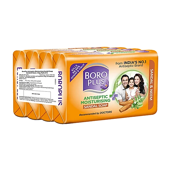 Boroplus Antiseptic + Moisturising Sandal Soap - With Neem, 125 g (Pack of 4)