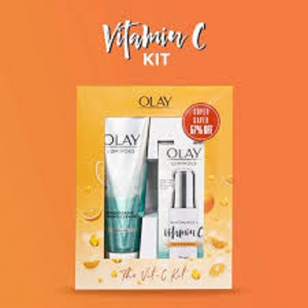 Olay Vitamin C Kit for 2X Glow | Vitamin C Cream with Free Cleanser l Even Glow and Smooth Texturee | With Niacinamide l Normal, Oily, Dry & Combination Skin l Parabens & Sulphate free | Pack of 2